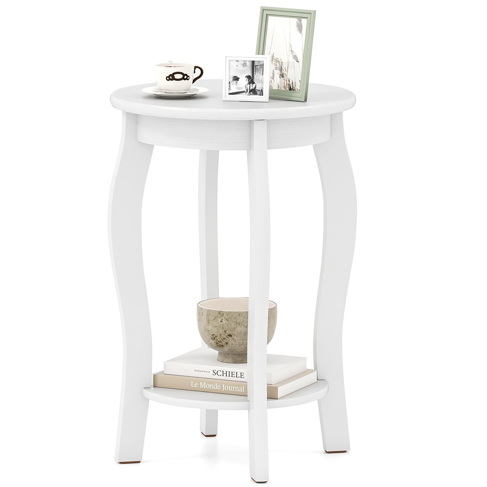 Giantex Outdoor Round Side Table with Lower Shelf