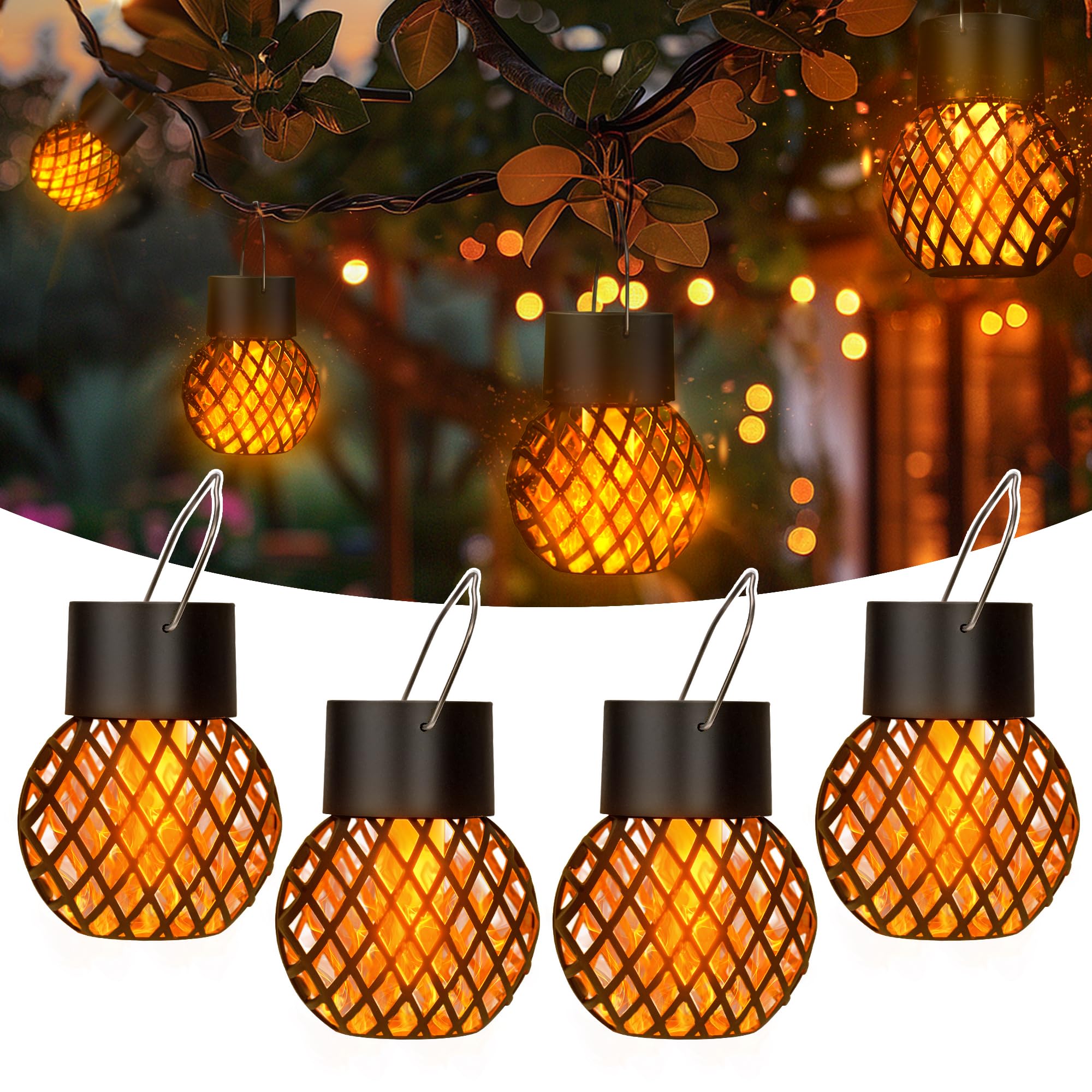 GIGALUMI Solar Hanging Lanterns Outdoor (4-Pack)