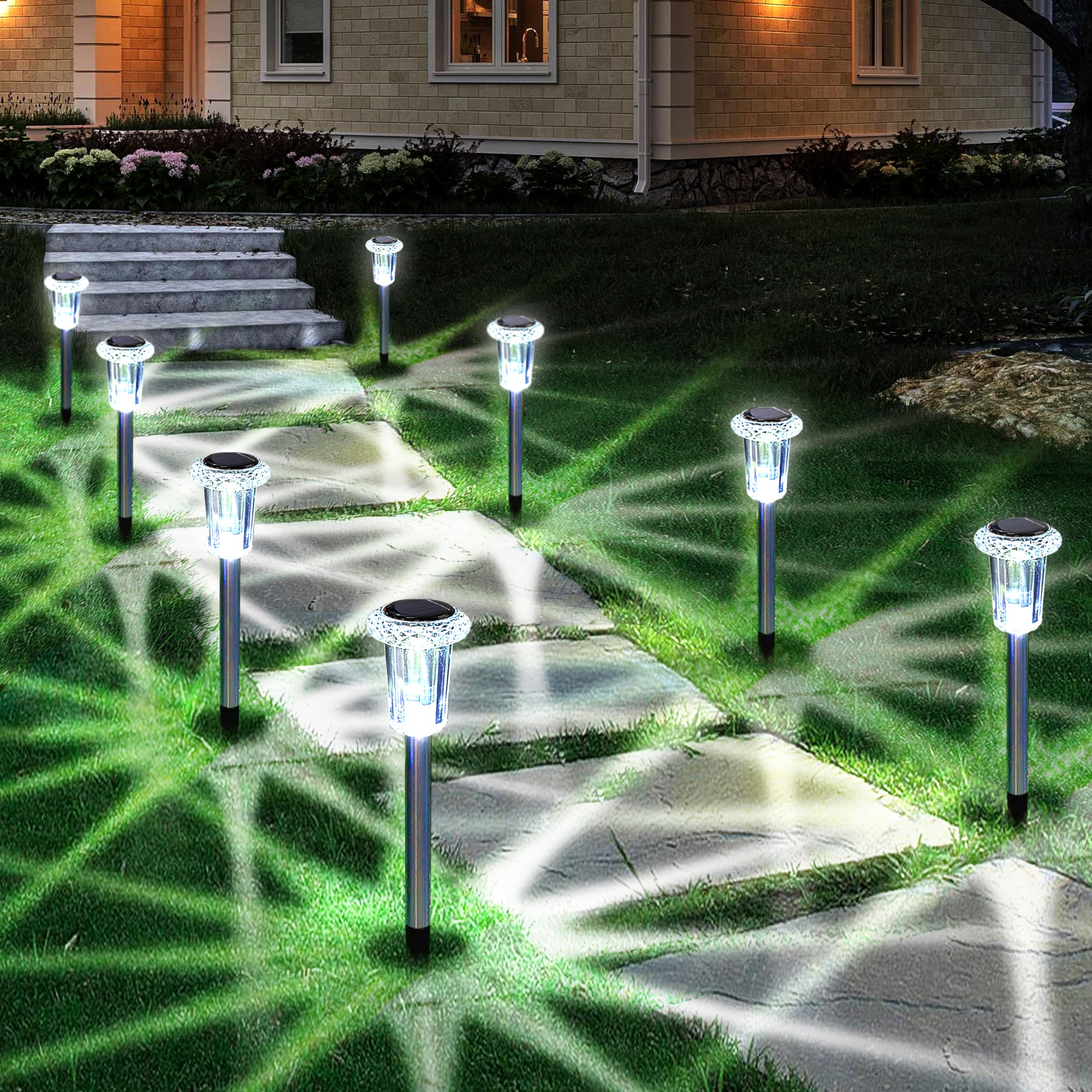 GIGALUMI Solar Pathway Lights, 8 Pack Outdoor Garden Stake Lights