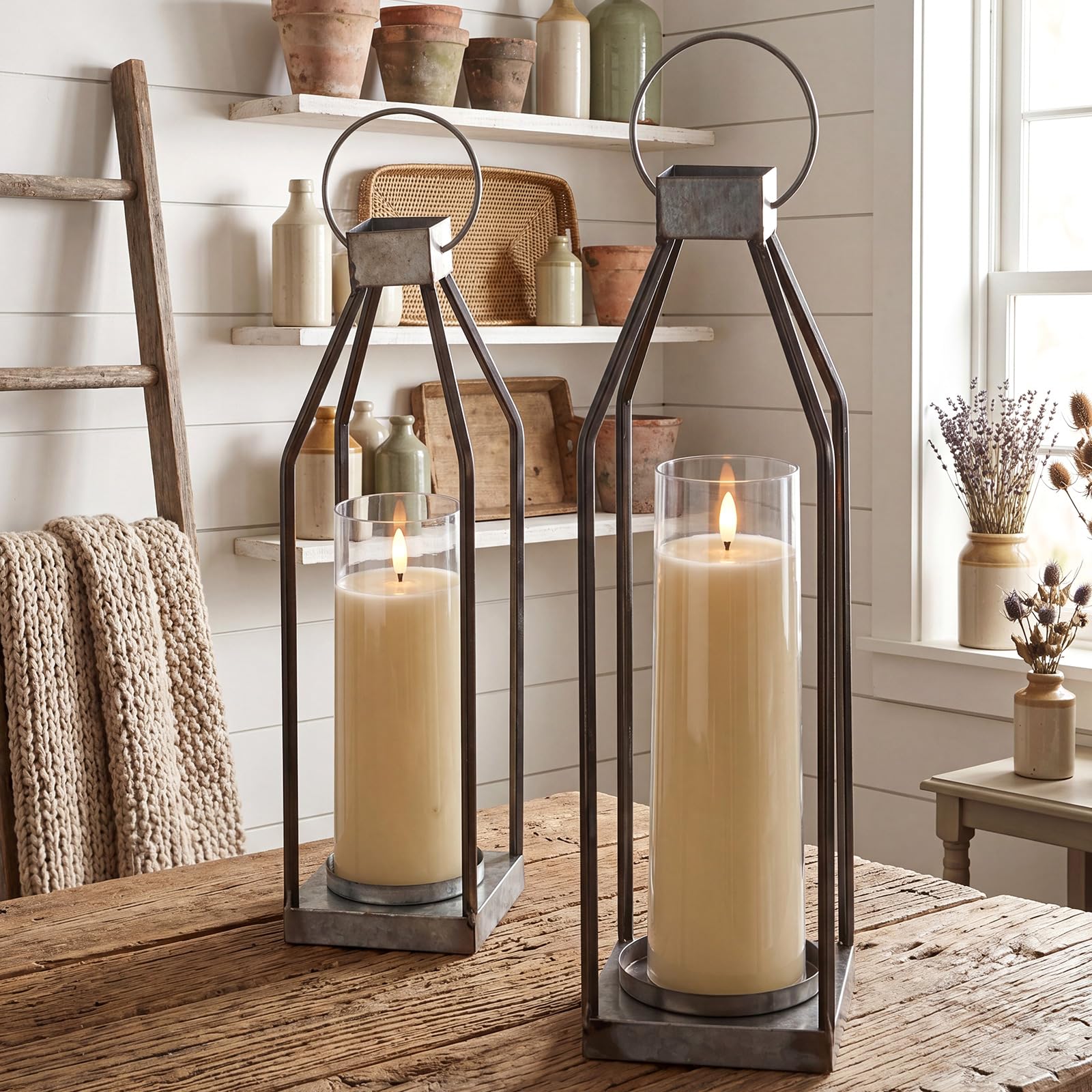 Glitzhome 12" Galvanized Metal Harvest Lantern Centerpiece