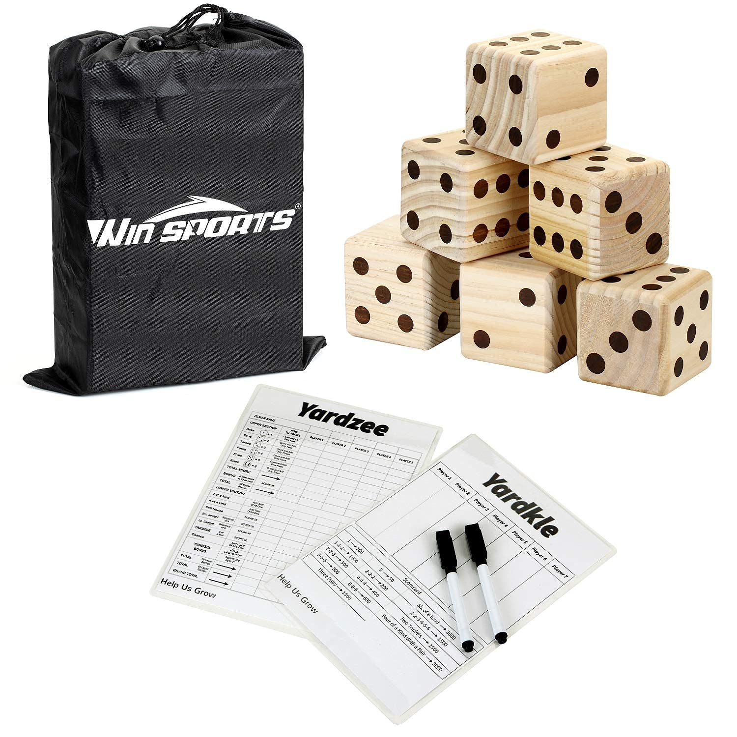 GoSports Giant Wooden Yard Dice Set with Yardzee and Farkle Score Cards