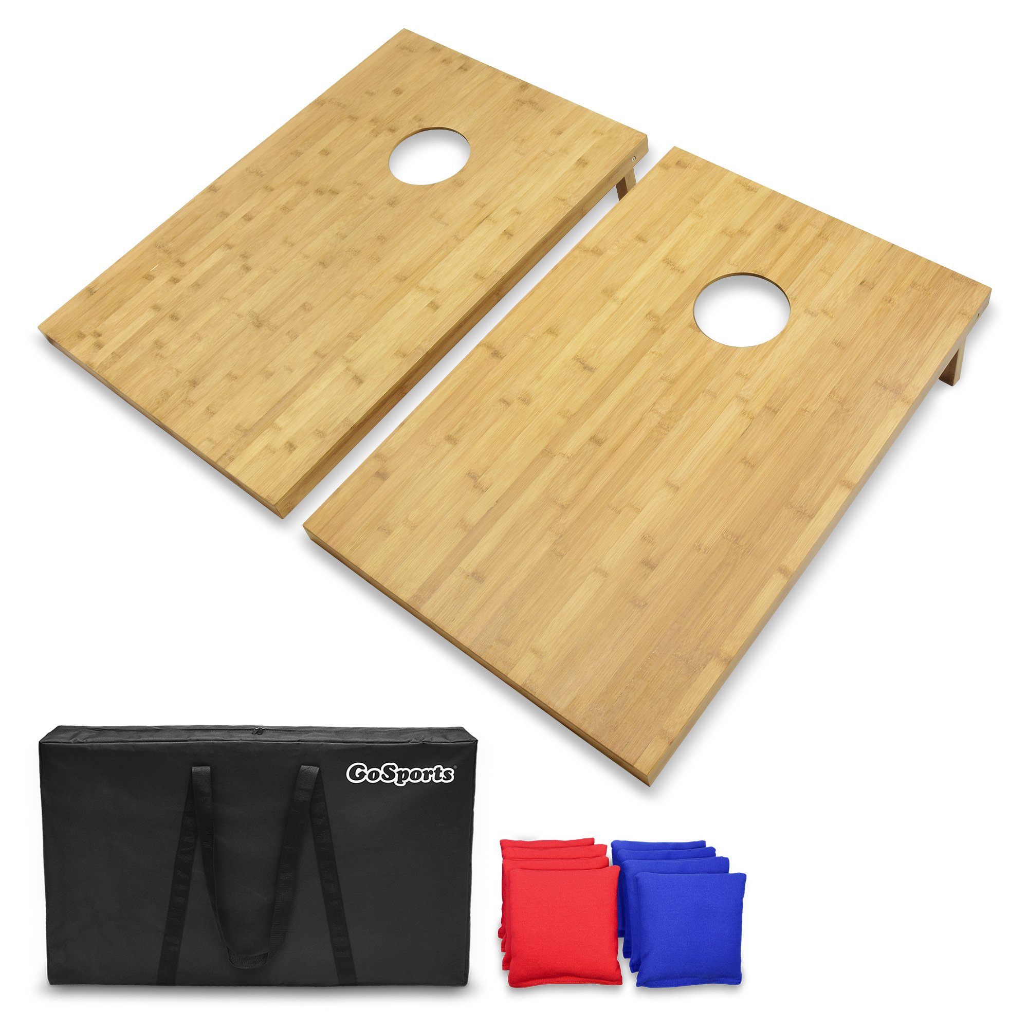 GoSports Solid Wood Premium Cornhole Set with 8 Bags and Case