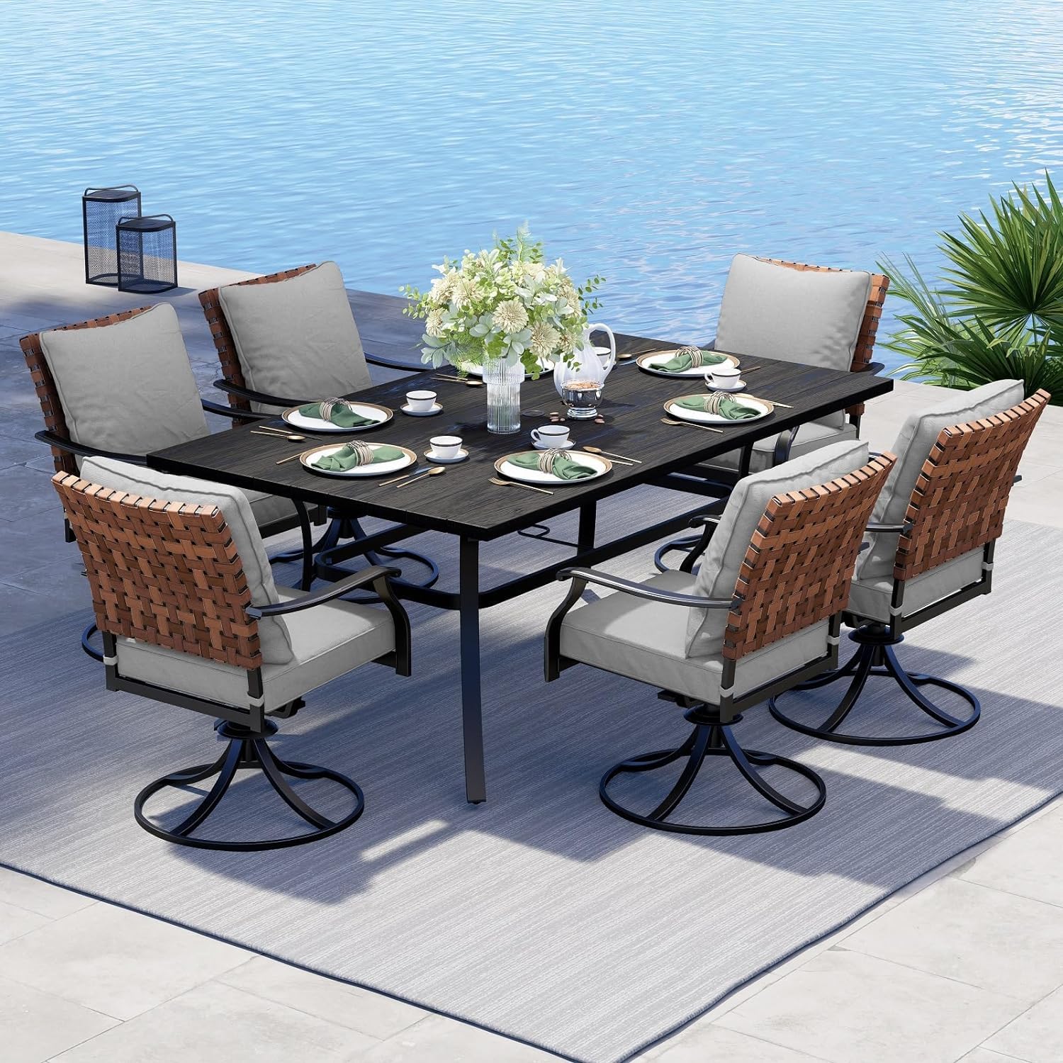 Grand Patio 7-Piece Outdoor Rattan Dining Set with Umbrella