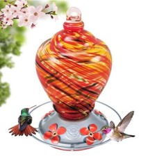 Grateful Gnome Hummingbird Feeder Set of 2 Hand Blown Glass