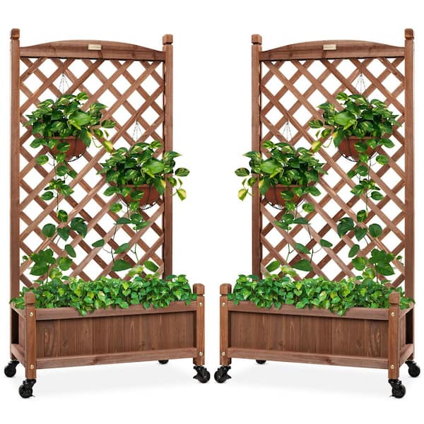 Greenes Fence Cedar Raised Planter with Trellis Panel