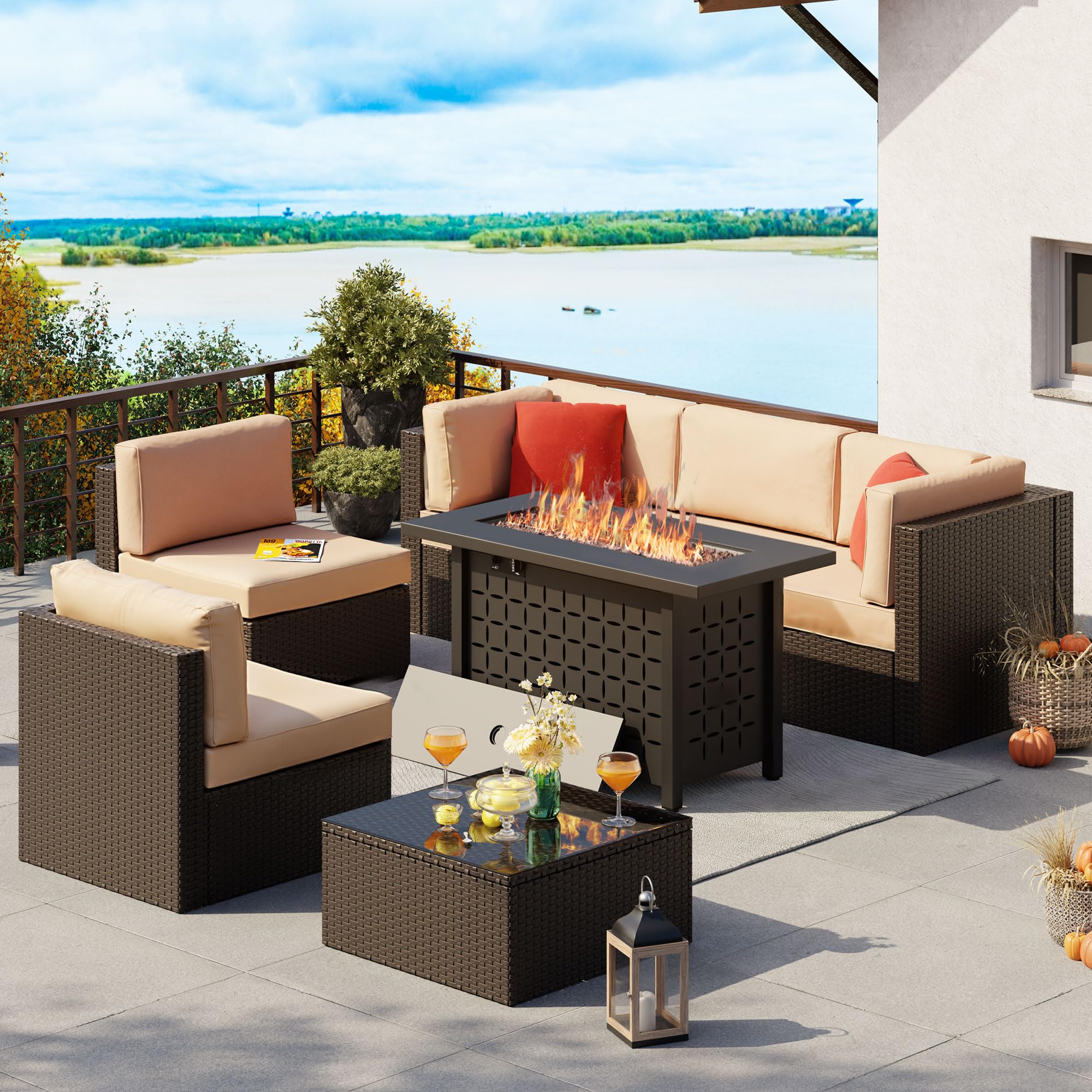 Greesum 4-Piece Outdoor Propane Gas Fire Pit Table Conversation Set