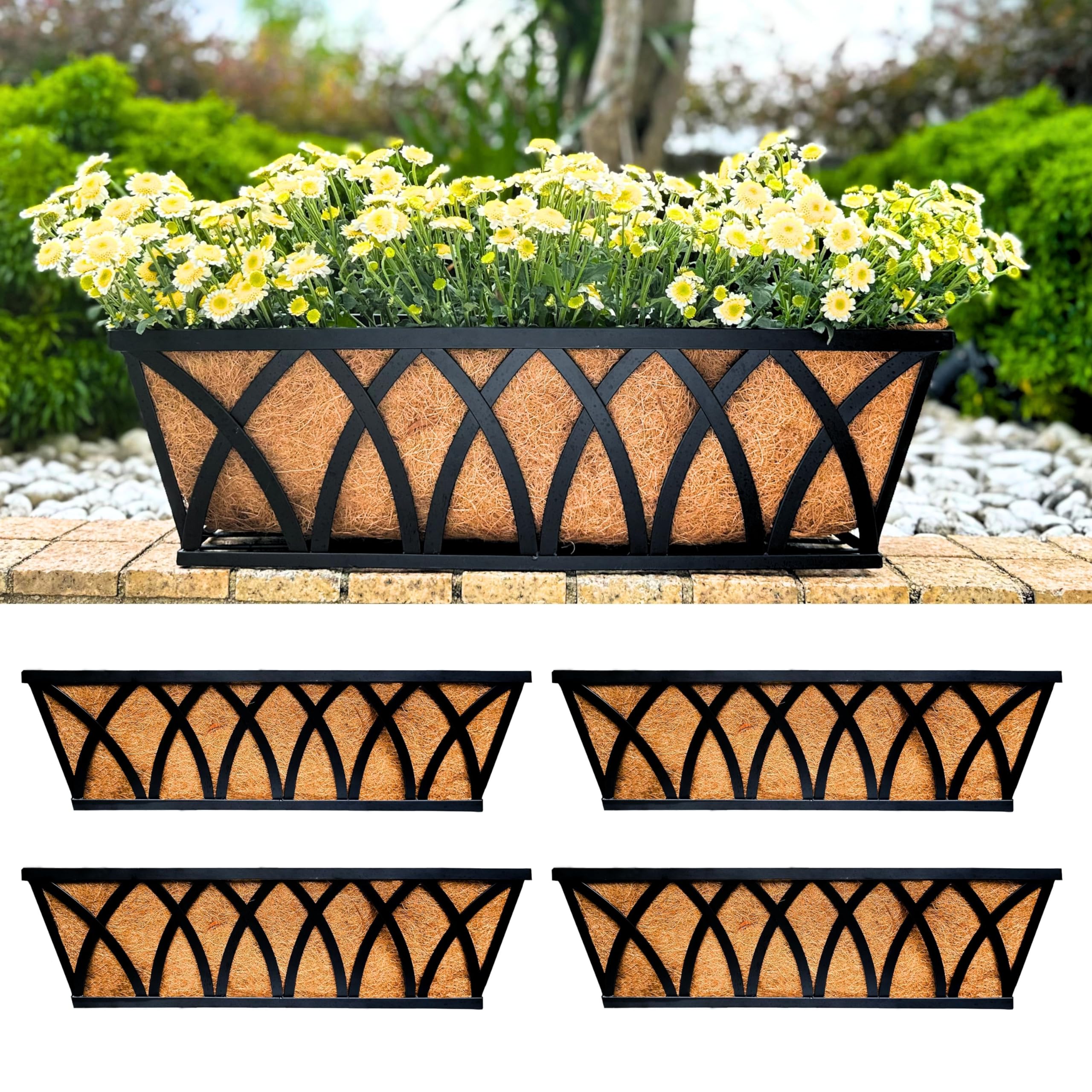 H Potter Large Wrought Iron Window Box Planter with Liner