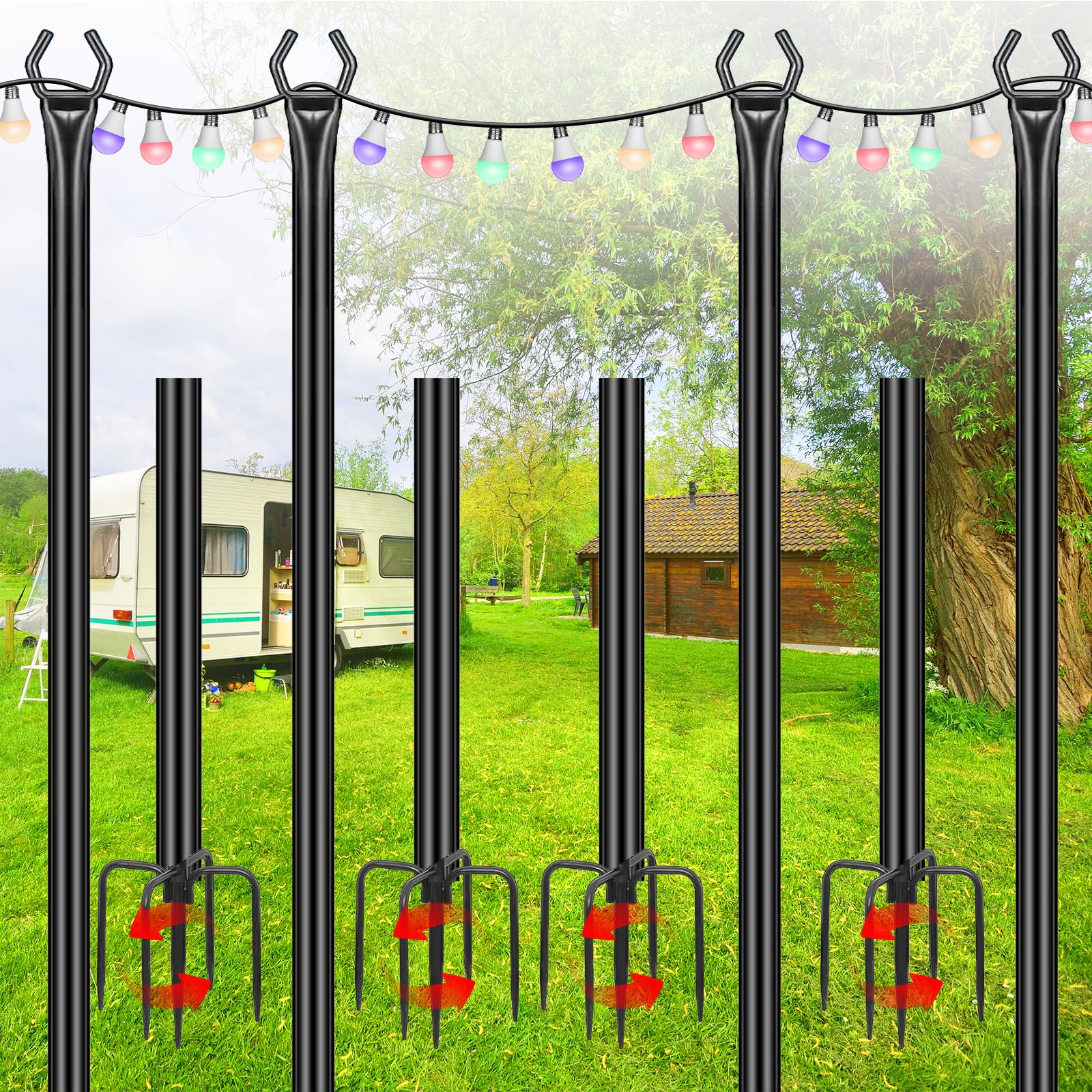 HBLIFE 8-10ft Adjustable Outdoor String Light Poles, 4-Pack