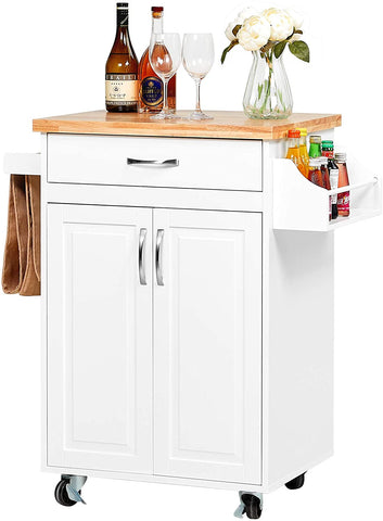 HOMFA Bamboo Rolling Kitchen Cart with Storage Shelf and Drawer
