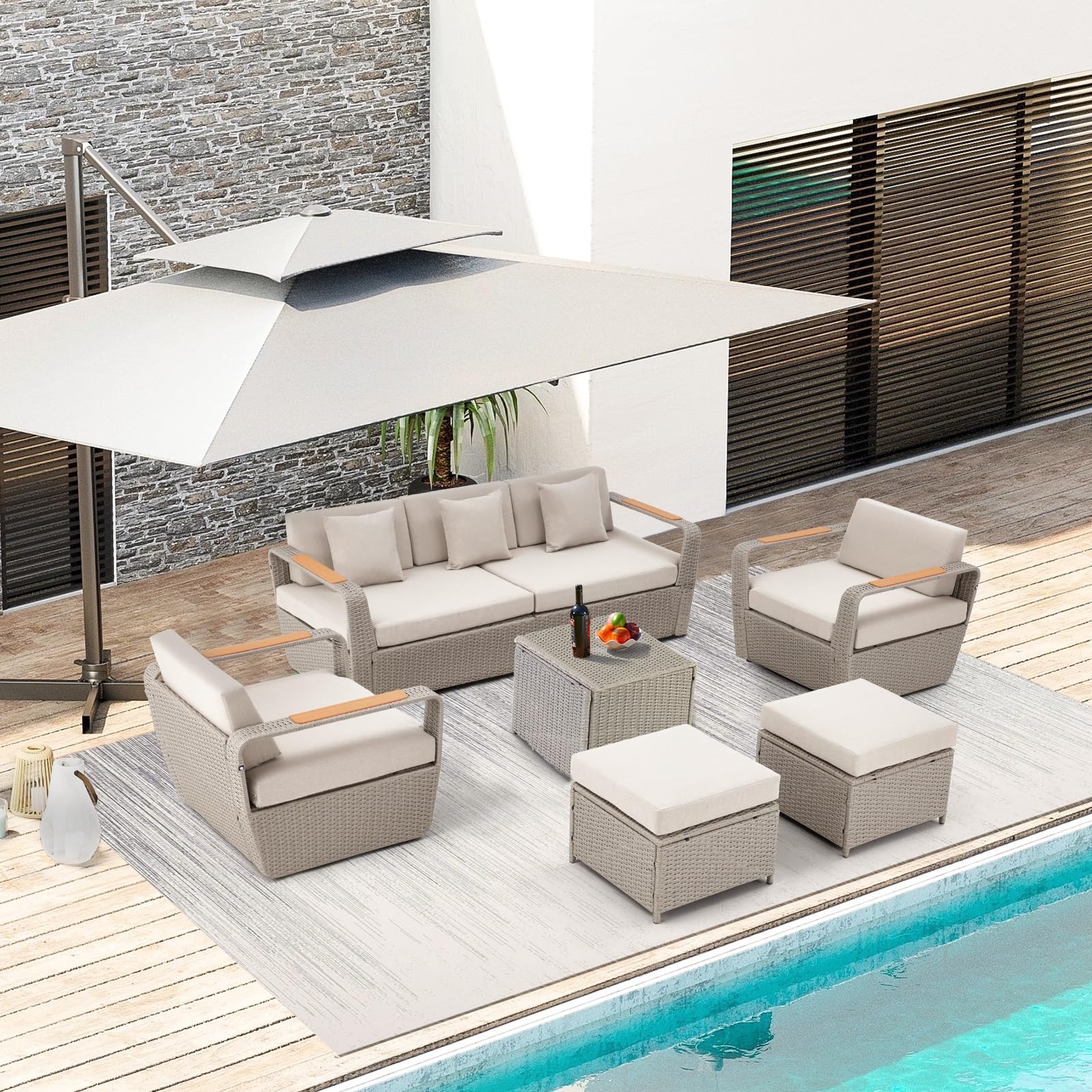 Homrest 5-Piece Outdoor Wicker Sectional Sofa Set with Ottoman