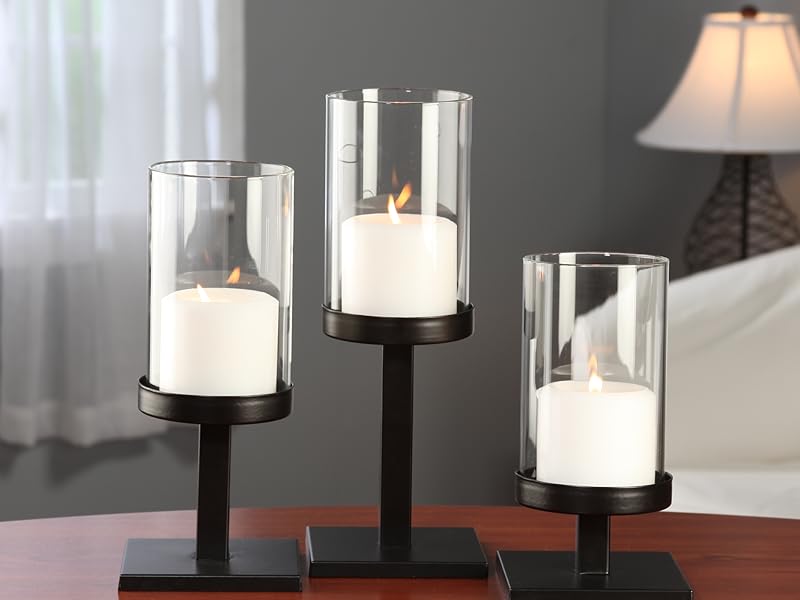 Hosley Set of 3 Clear Glass Hurricane Candle Holders