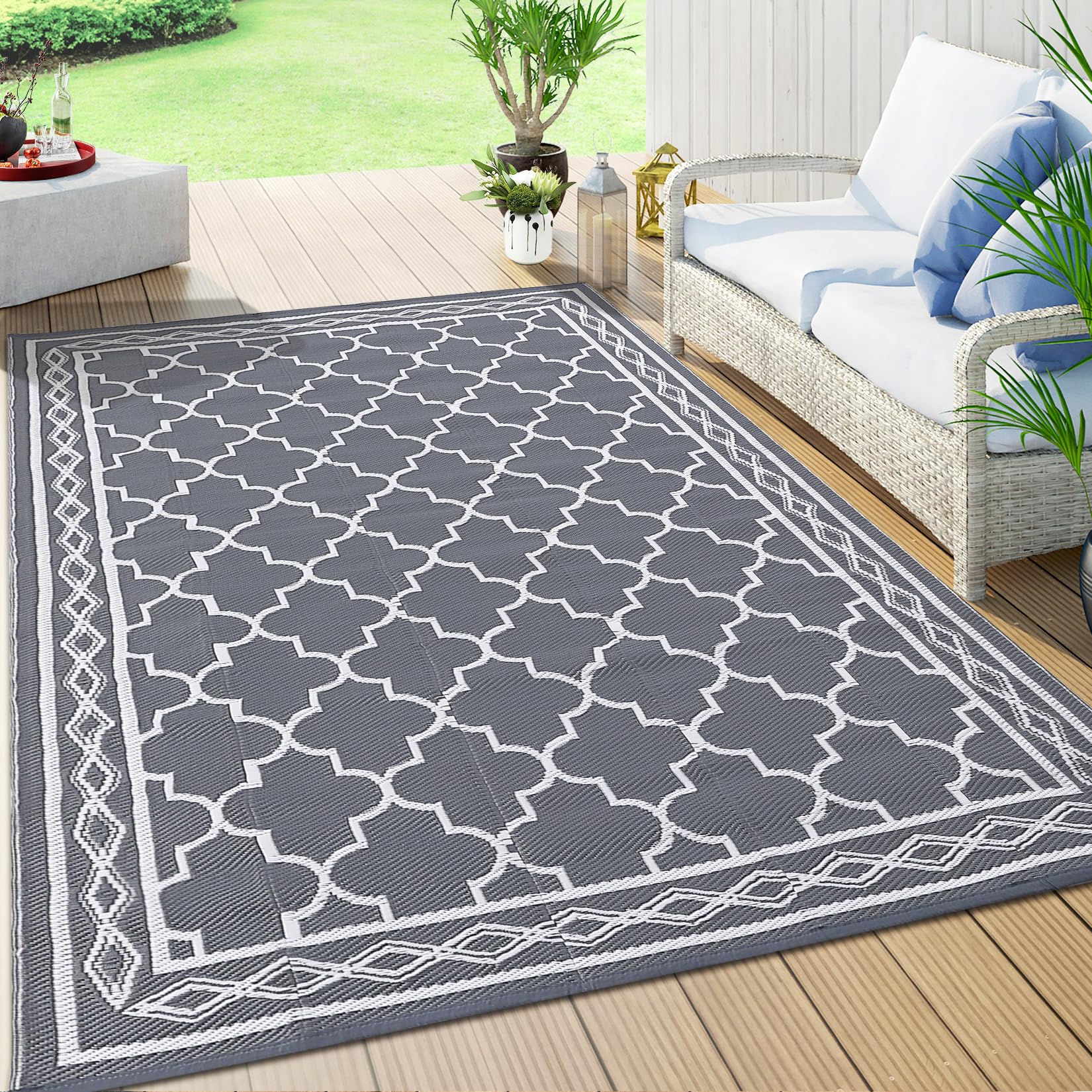 HUGEAR Outdoor Rug Waterproof 8x10