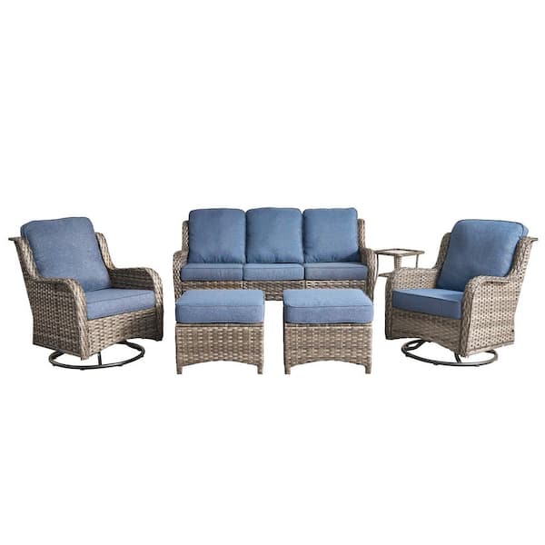 JETIME 7-Piece Patio Furniture Sectional Sofa Set with LED Strip Light