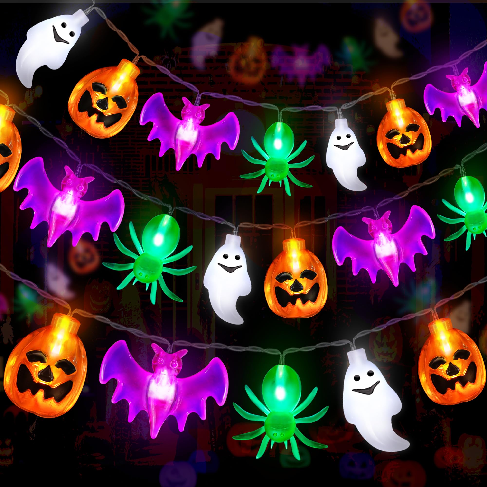 Joiedomi 66ft Halloween String Lights with Pumpkin Ghost Bat Covers