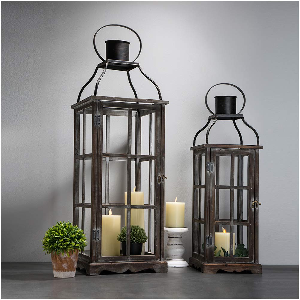 Kalalou Set of 3 Assorted Metal Decorative Lanterns, Weathered Black