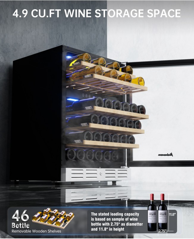 Kalamera 15 Inch Wine Cooler Refrigerator 24 Bottle Dual Zone