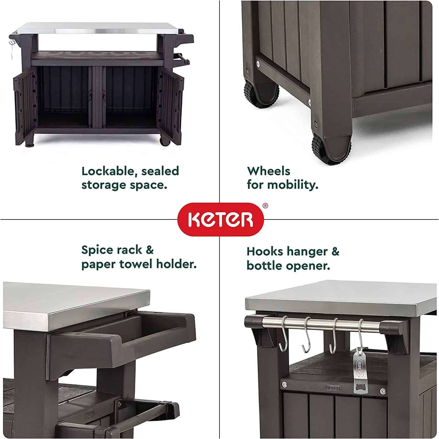 Keter Unity XL Portable Outdoor Entertaining Table and Storage Cabinet
