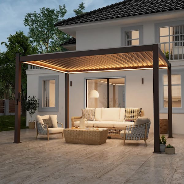 Kozyard 13 x 10 Ft Motorized Pergola with Adjustable Louvered Roof and Remote