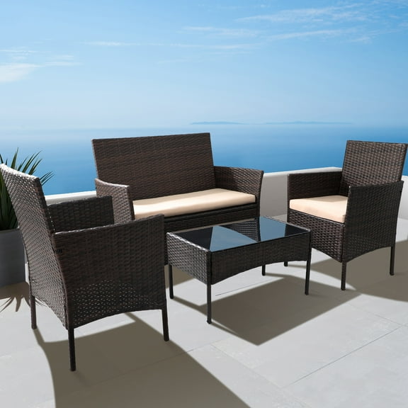 Lacoo 4-Piece Outdoor Patio Wicker Furniture Dining Set