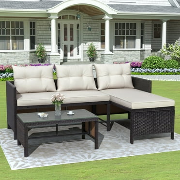 Lacoo 4-Piece Outdoor Rattan Patio Sectional Sofa with Chaise Lounge