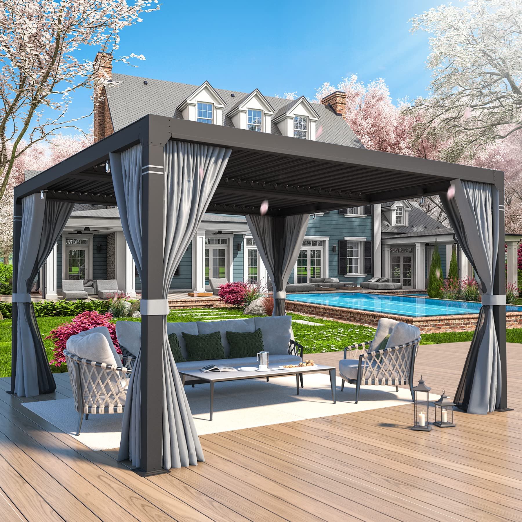 LAUSAINT HOME 10x10 Outdoor Pergola with Adjustable Louvered Roof