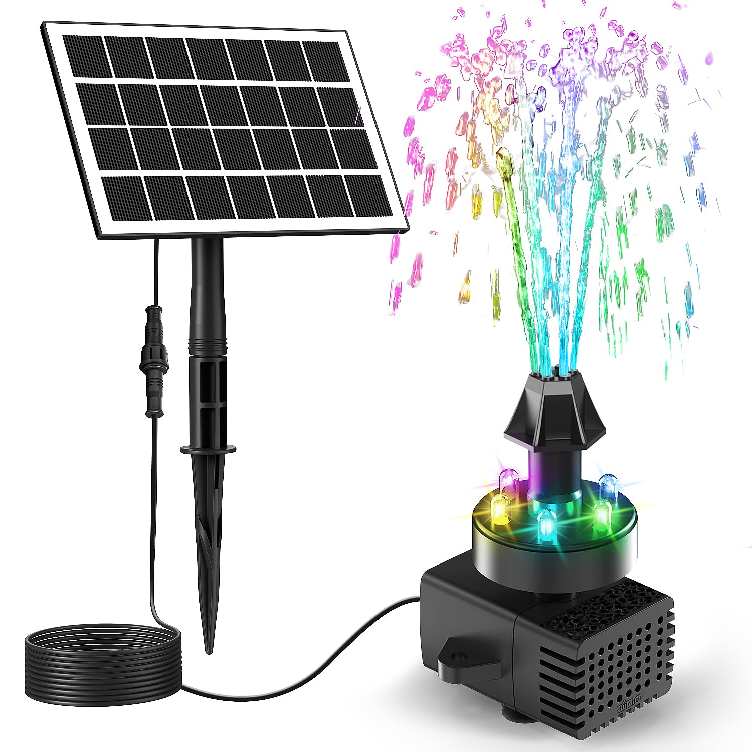 Lewisia Solar Bird Bath Fountain Pump with Colorful LED Lights
