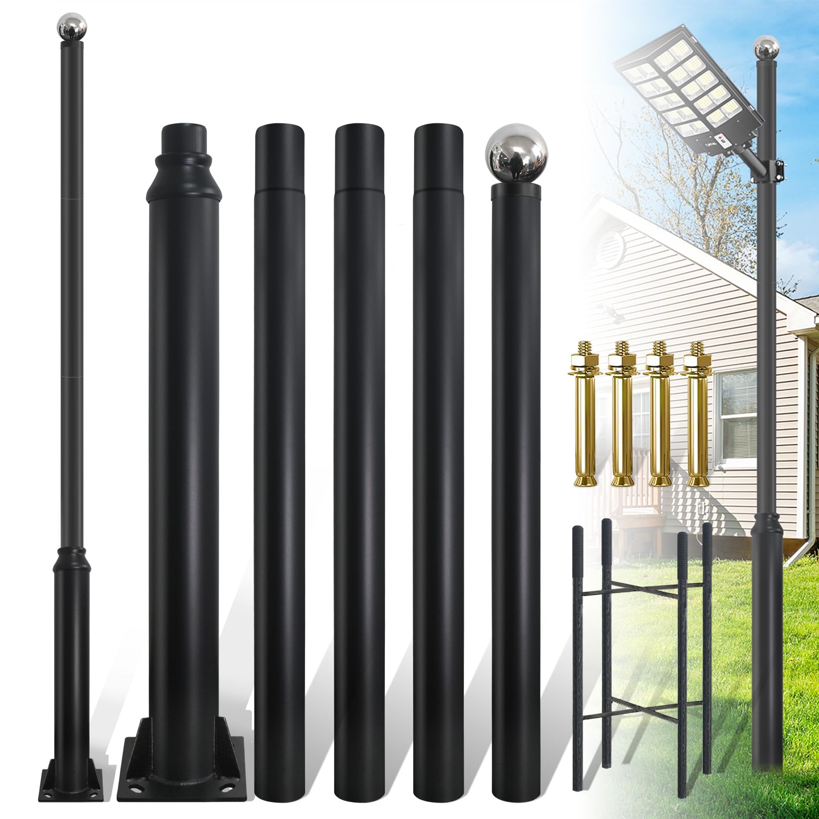 LIKIMIO 10 ft Heavy Duty Galvanized Steel Shade Sail Post (Set of 2)