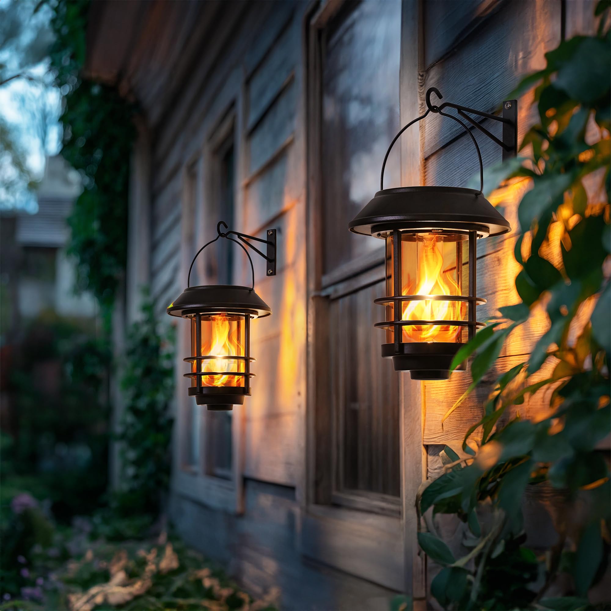 LITAKE Solar Wall Lantern Outdoor with Flame Effect