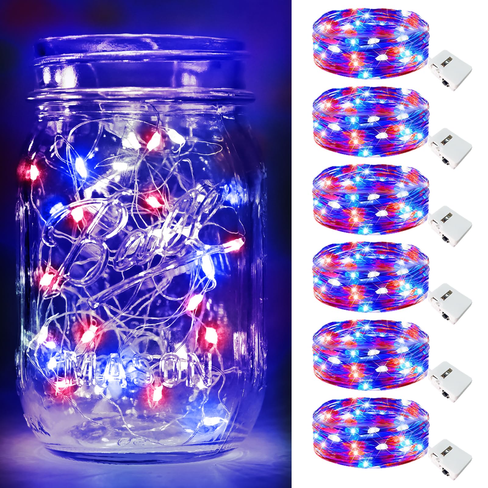 LumaBase Patriotic 23 in. Red White and Blue Solar Mason Jar Light
