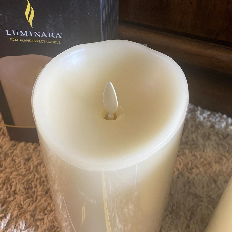 LUMINARA Real-Flame Effect Flameless Ivory Pillar Candles (Set of 3)