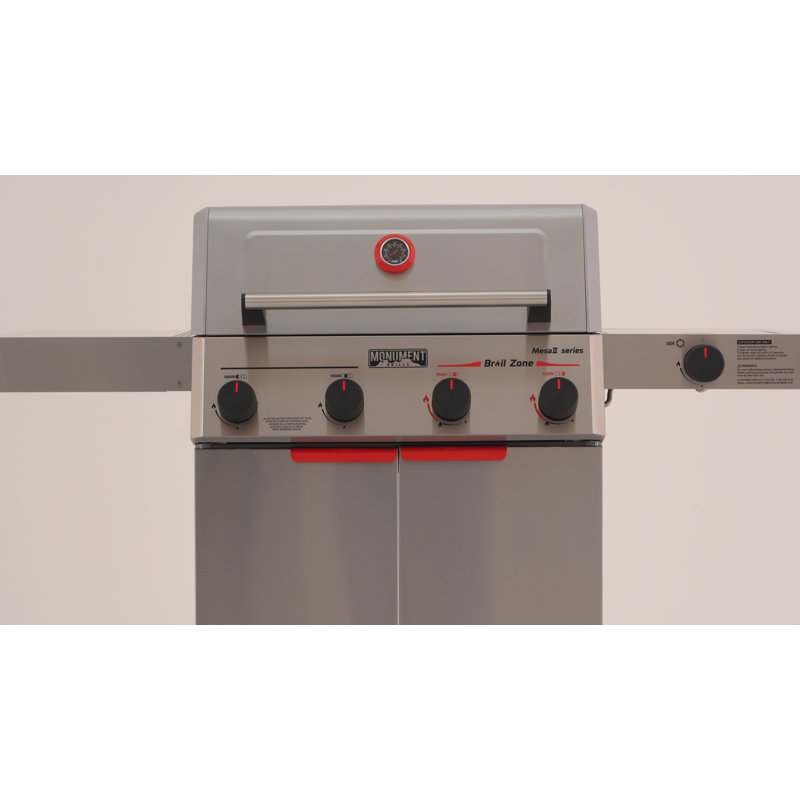 Monument Grills 4-Burner Propane Gas Grill with Rotisserie Burner and Side Burner