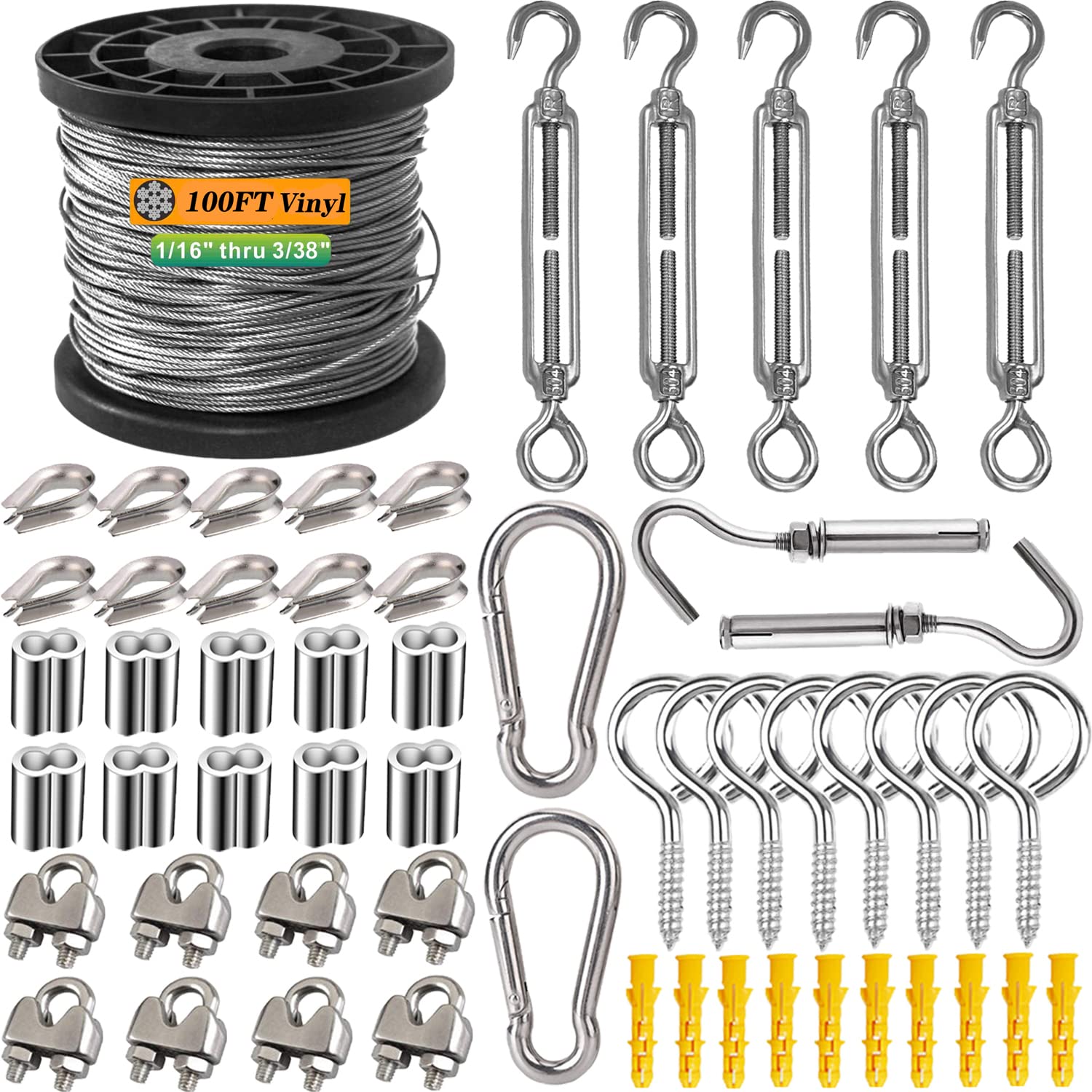 Muzata 1/8 inch Vinyl Coated Steel Wire Rope Kit with Hardware