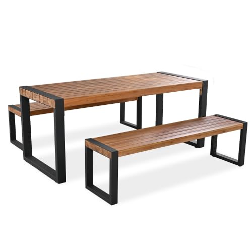Naturefun 7-Piece Outdoor Acacia Wood Patio Dining Set with Benches