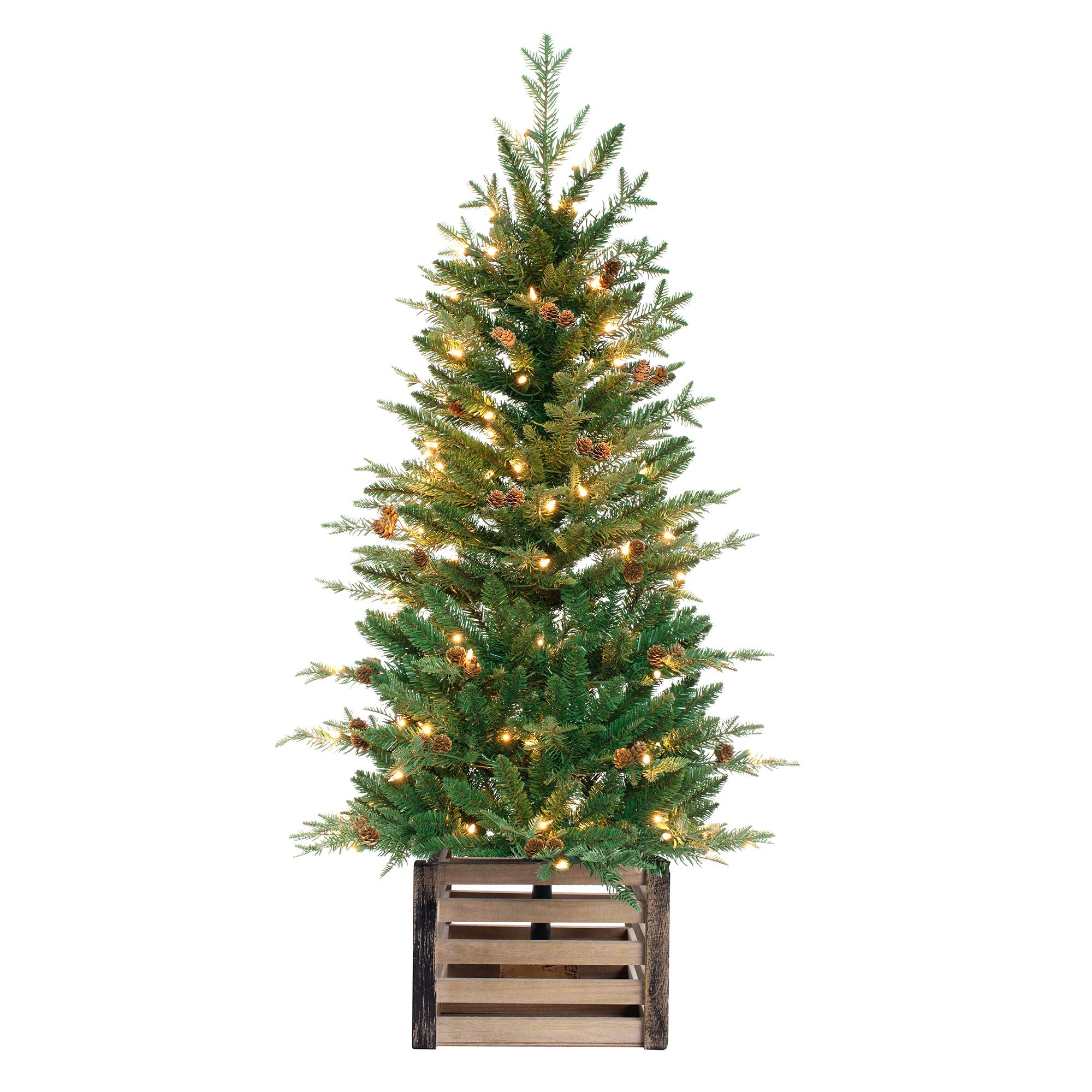 Nearly Natural 4-Foot Pre-Lit Potted Christmas Pine Cone Tree with Warm White Lights