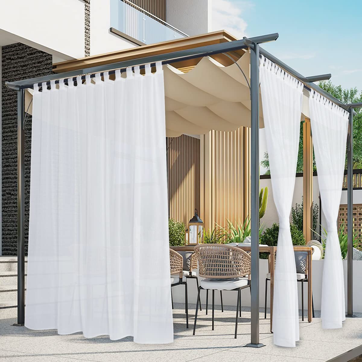 NICETOWN Outdoor Sheer Curtains for Pergola (2 Panels)