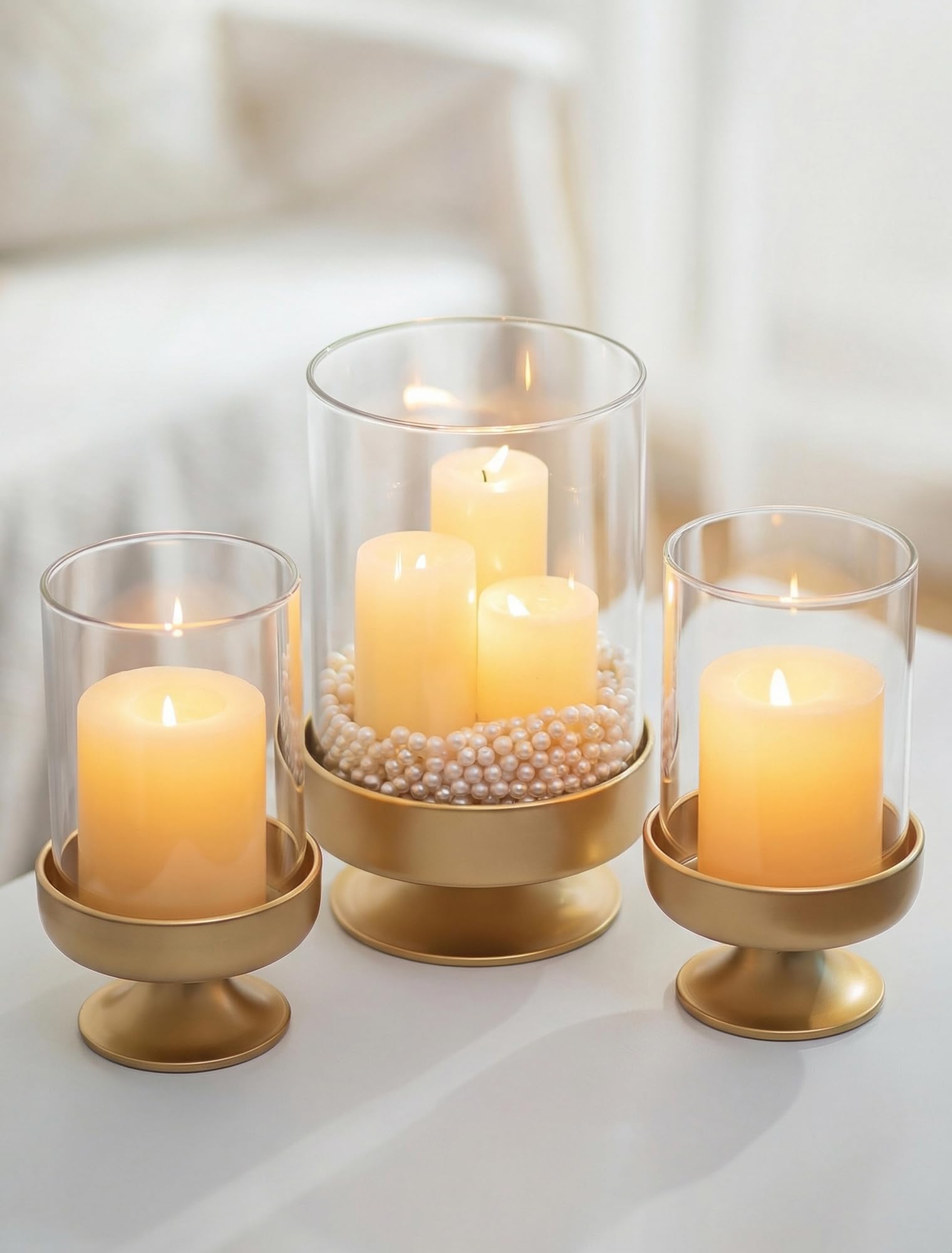 NUPTIO Large Pillar Candle Lanterns for Centerpiece Set of 2