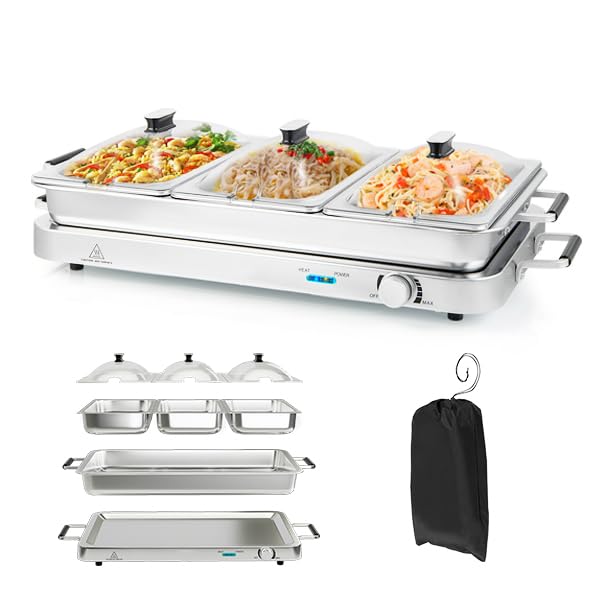 NutriChef 3-Tray Stainless Steel Electric Buffet Warmer Server