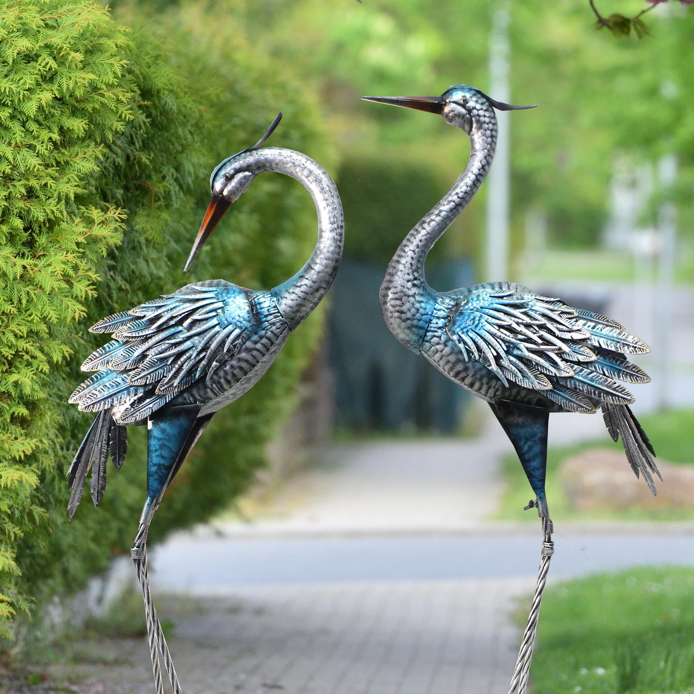 Oakland Living 31-Inch Heavy-Duty Steel Great Blue Heron Garden Statue