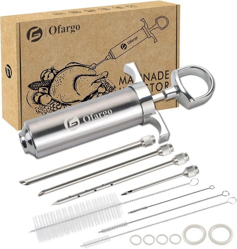 Ofargo Stainless Steel Meat Injector Syringe with Marinade Needles