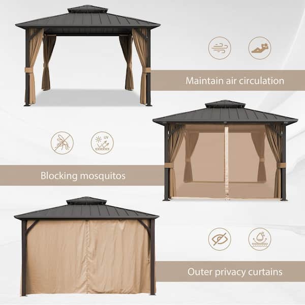 Outsunny 10 ft x 10 ft Outdoor Steel Frame Patio Gazebo with Double Tier Roof