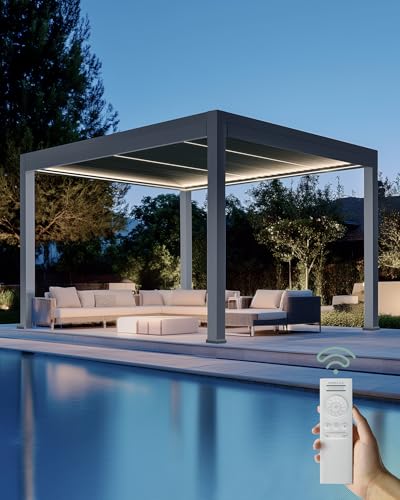 Outsunny 10 x 10 Ft Motorized Aluminum Louvered Pergola with Remote Control