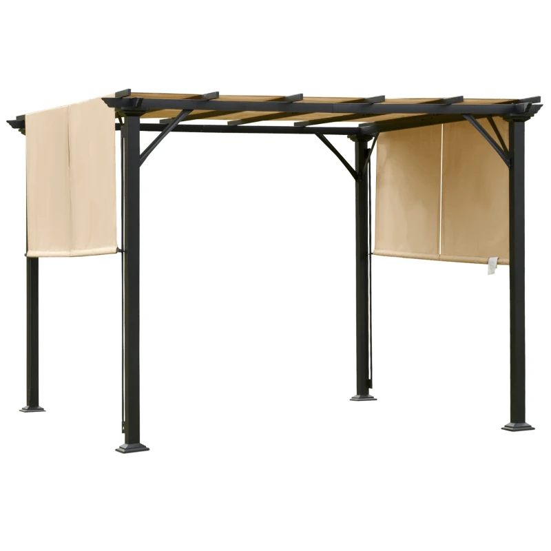 Outsunny 12x10 ft Outdoor Steel Pergola with Retractable Canopy