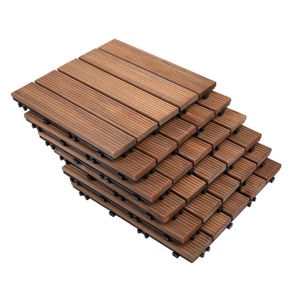 Outsunny 27 Pack Acacia Wood Interlocking Deck Tiles 12x12 Inch