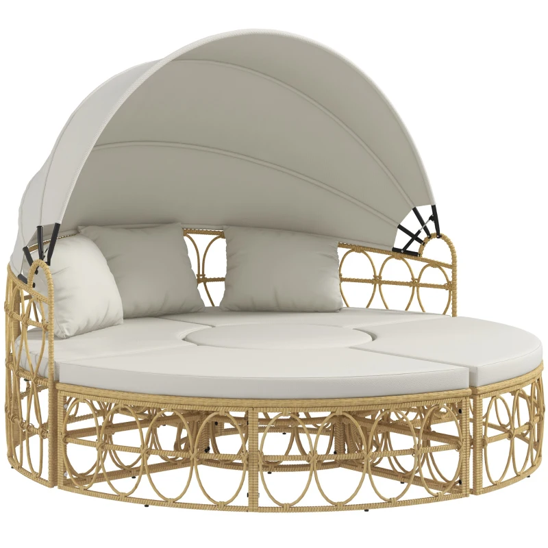 Outsunny 3-Person Outdoor Rattan Patio Daybed with Retractable Canopy