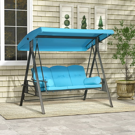 Outsunny 3-Person Porch Swing with Adjustable Tilt Canopy and Tray Table