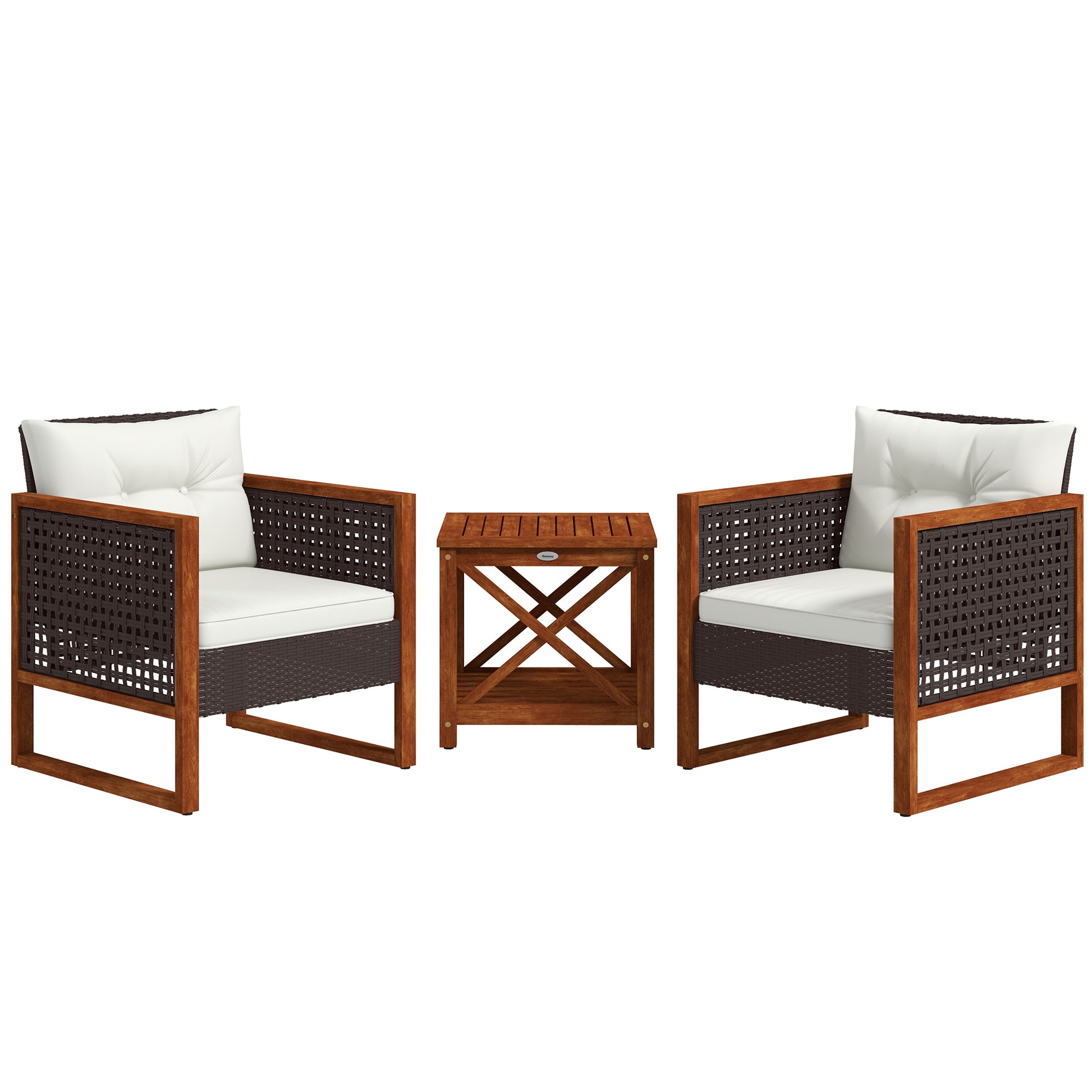Outsunny 3-Piece Outdoor Wicker Bistro Set with Cushions
