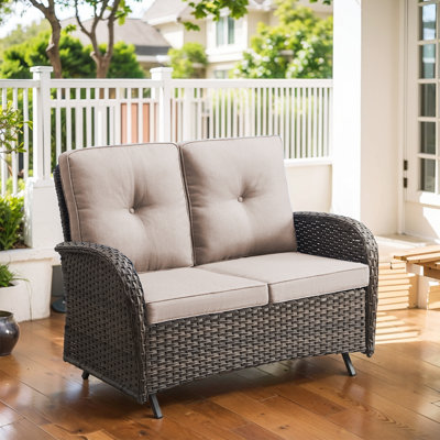 Outsunny 3-Piece Outdoor Wicker Loveseat Glider Set with Cushions