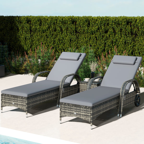 Outsunny 3-Piece PE Rattan Chaise Lounge Chair Set with Side Table