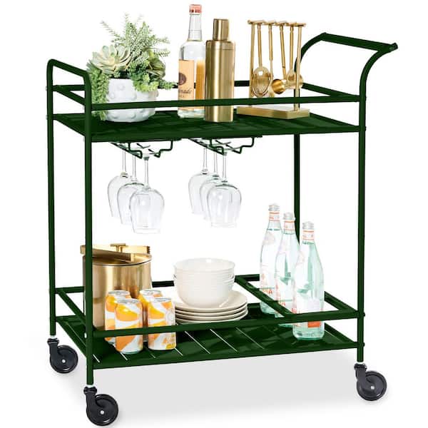 Outsunny 3-Tier Rolling Outdoor Bar Cart with Storage Shelves