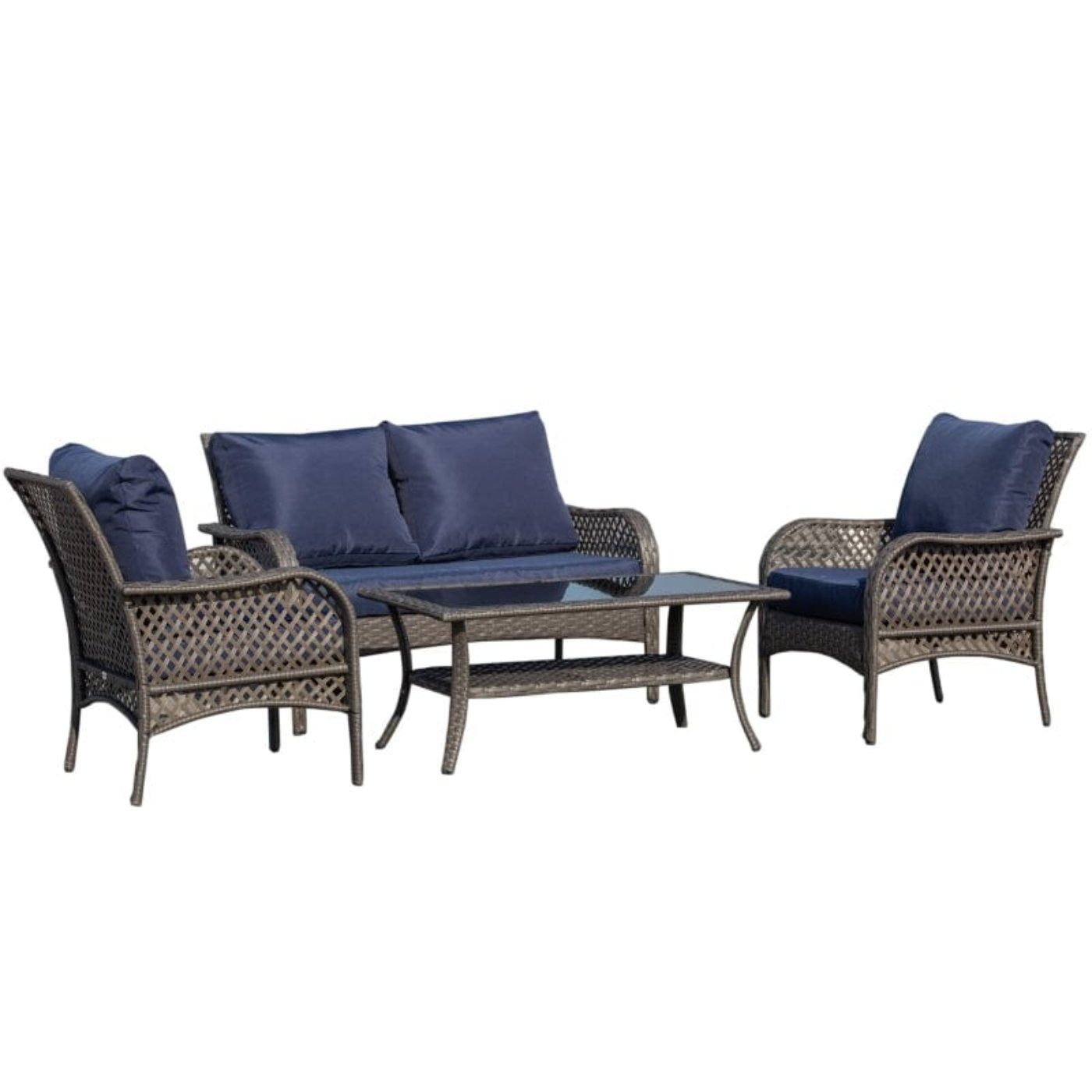 Outsunny 4-Piece PE Wicker Rattan Patio Conversation Set